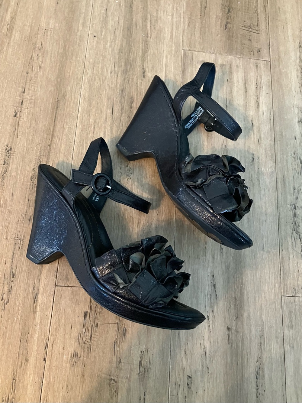 Born Crown black upper/lining women’s slingback wedge heels. Size 7